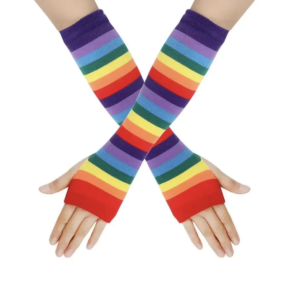 4 Pairs Striped Arm Warmers Thumb Hole Brand New Sealed Bag Fingerless Gloves
